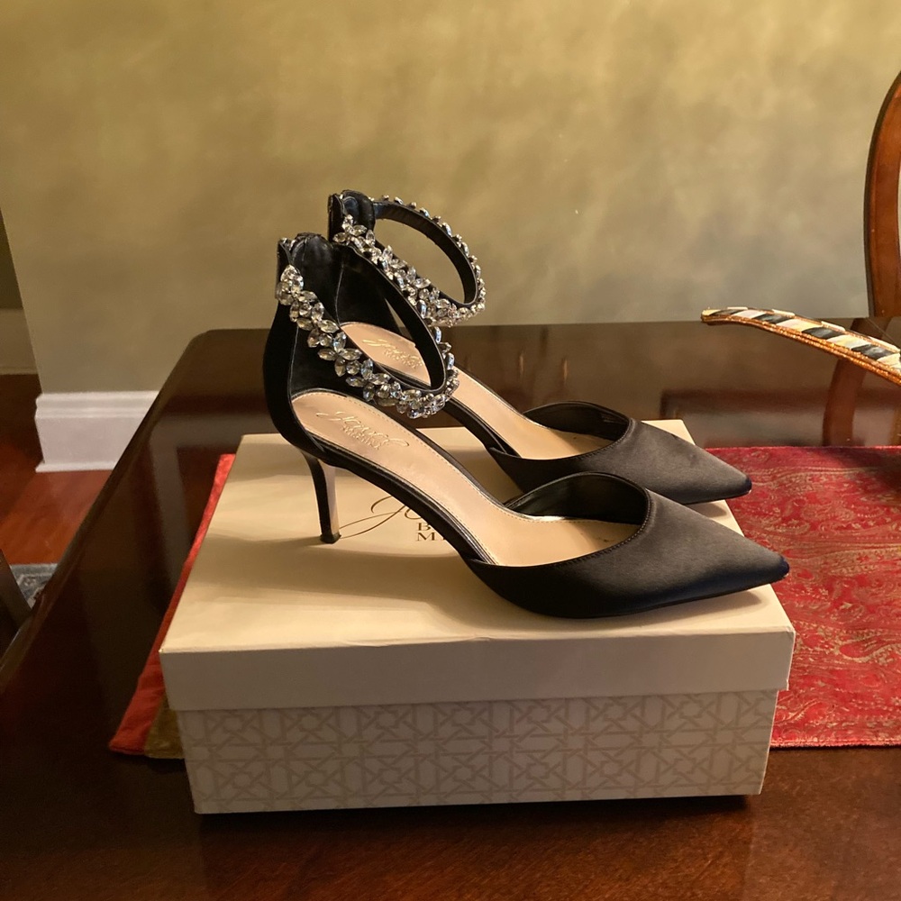 Badgley Mischka Black Heels with Rhinestone Embellishments